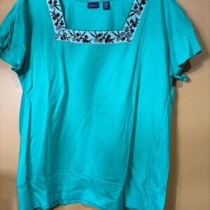 HC721 Westbound Women’s  Square Neck  With Black Bead Design Blouse Short Sleeve